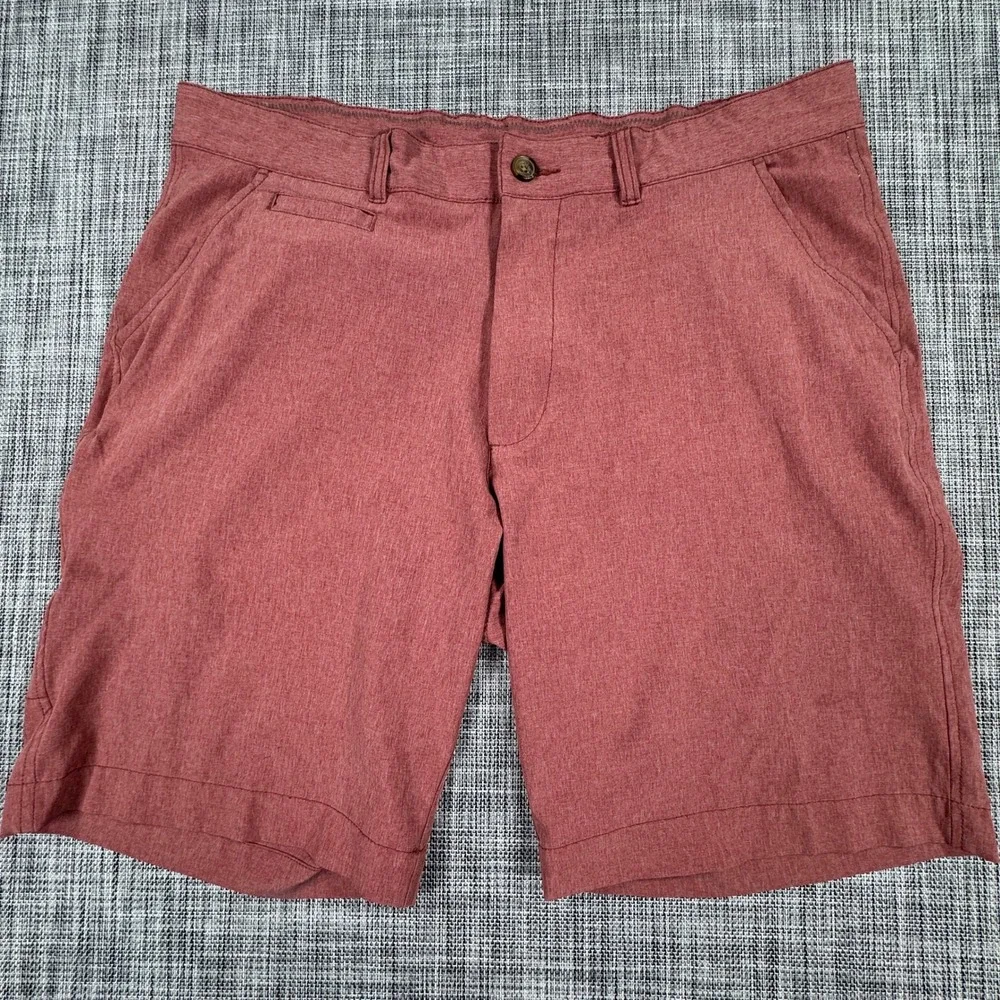 V46 Men's Performance Golf Shorts 38 Red Heather Stretch Hybrid Flat Front